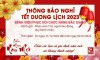 THÔNG BÁO NGHỈ TẾT DƯƠNG LỊCH 2023